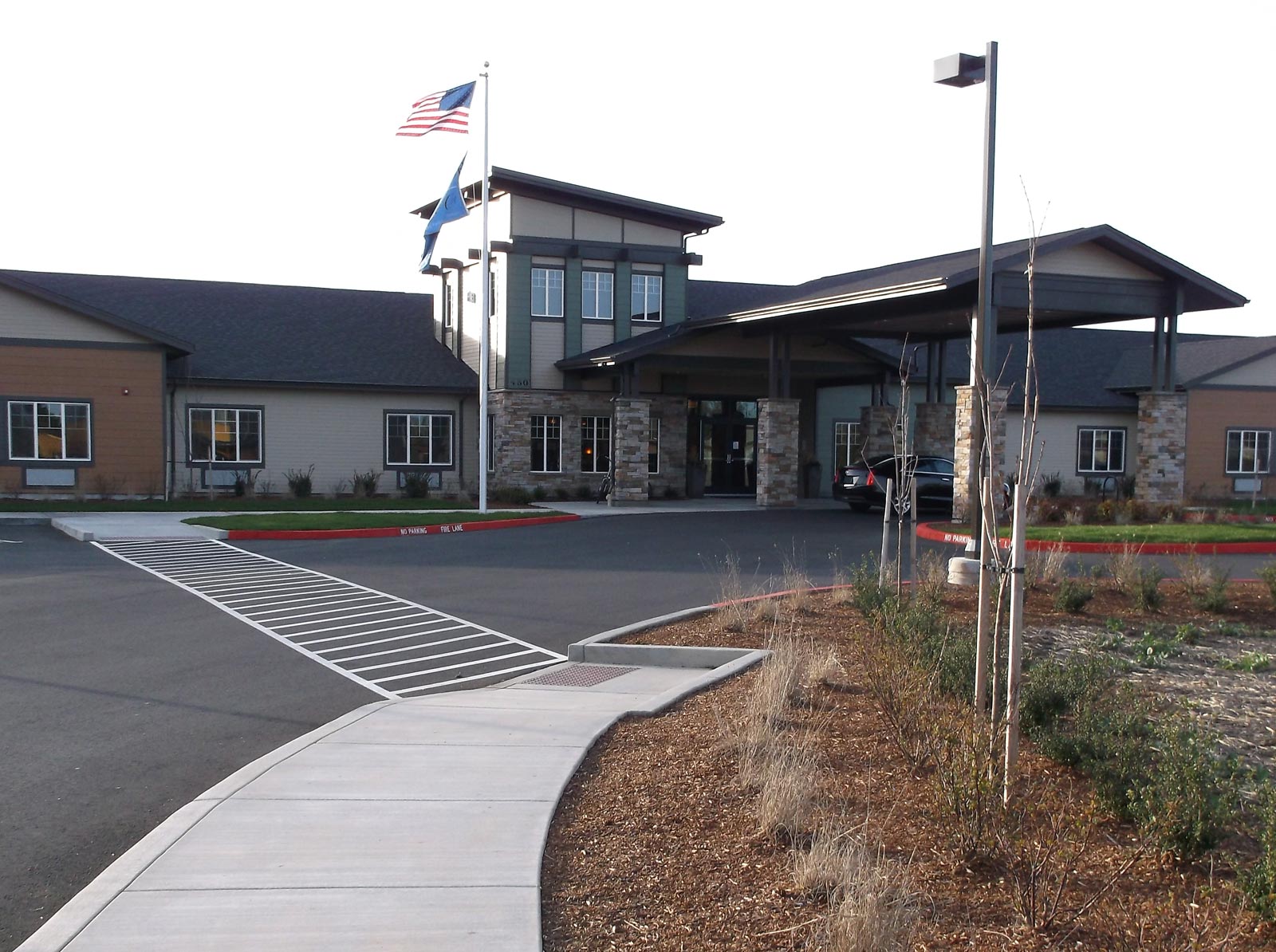 Avamere, memory care facility, landscape, parking lot, entrance